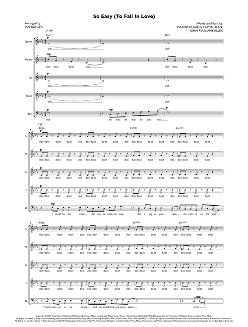 So Easy (To Fall In Love) (Arr. Jan Rohler) - Olivia Dean (Choral, 5-Part)