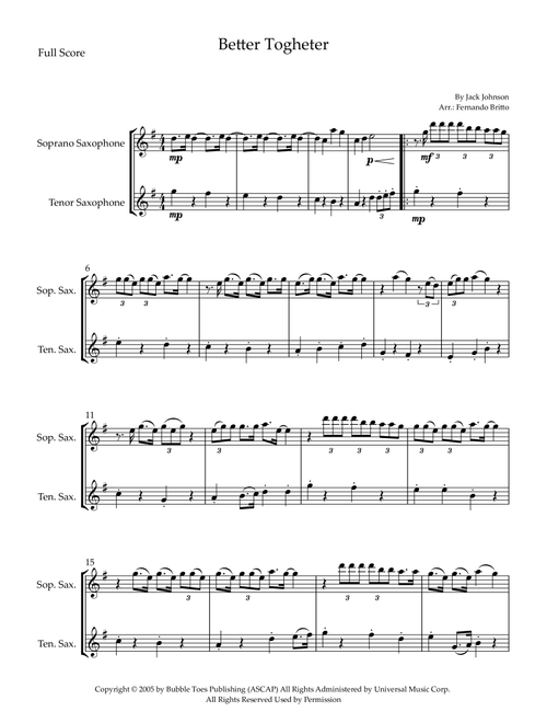 Better Together (Arr. Fernando Britto) - Jack Johnson (Instrumental Duet)