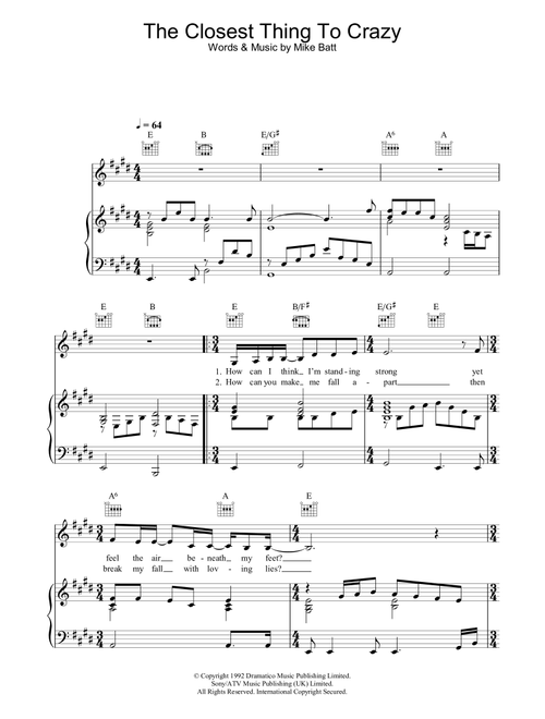 The Closest Thing To Crazy - Katie Melua (Piano-Vocal-Guitar (Piano Accompaniment))