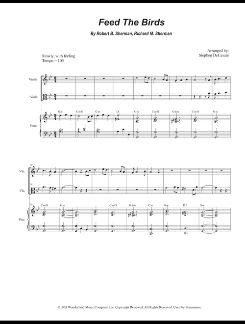 Feed The Birds (tuppence A Bag) (Arr. Stephen DeCesare) - Richard M Sherman, Robert B Sherman (Instrumental Duet and Piano)