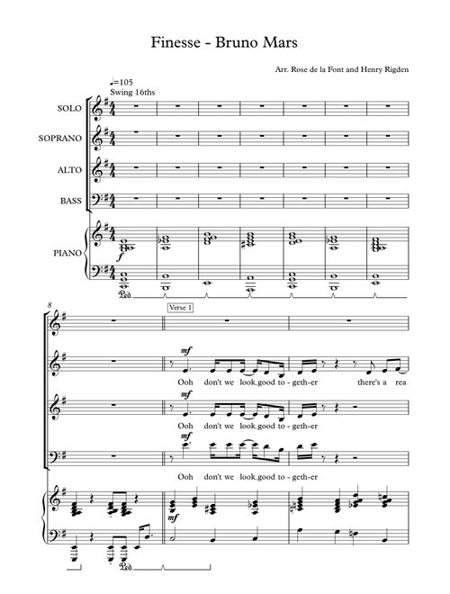 Finesse (Arr. Rose de la Font, Henry Rigden) - Bruno Mars (Choral, SAB)
