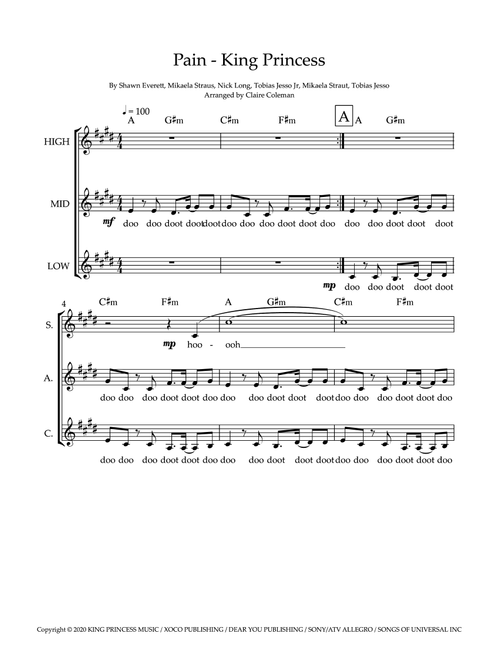 Pain (Arr. Claire Coleman) - King Princess (Choral, SAA)