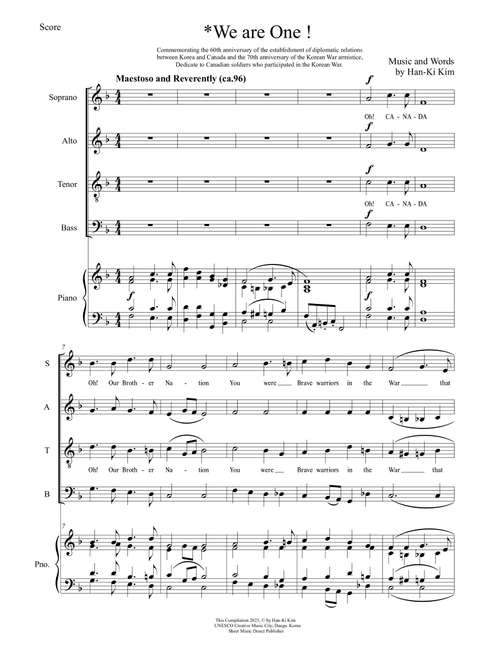 We are One (For SATB) (Arr. Han-Ki Kim) - Korea, Canada (Choral, SATB)
