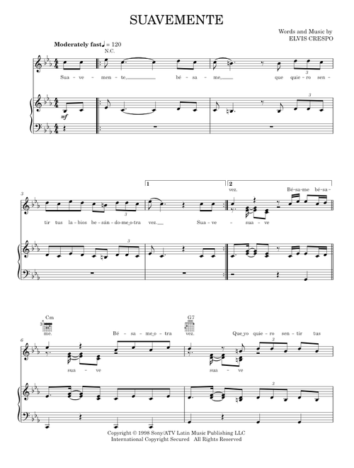 Suavemente - Elvis Crespo (Piano-Vocal-Guitar)