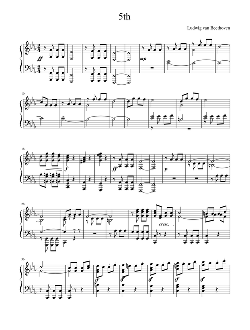 Beethoven's 5th Symphony(1st movement)!..piano arrangement...intermediate difficulty