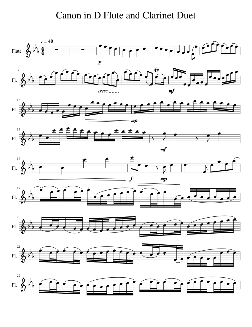 Canon in D Flute and Clarinet Duet (Just Flute) Sheet music for Flute ...