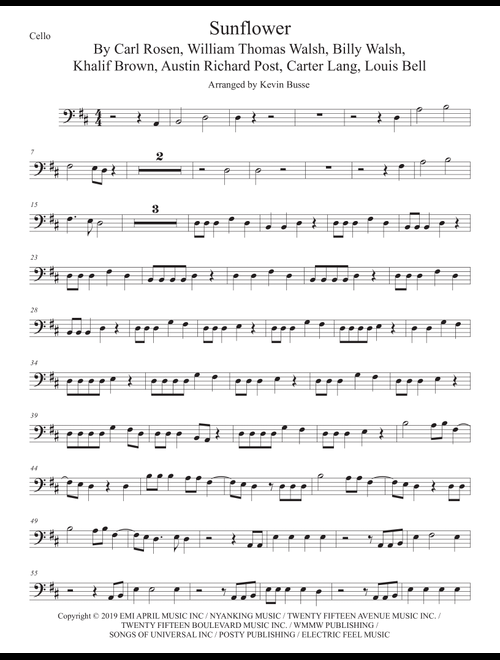 Sunflower (Arr. Kevin Busse) - Post Malone & Swae Lee (Cello Solo)