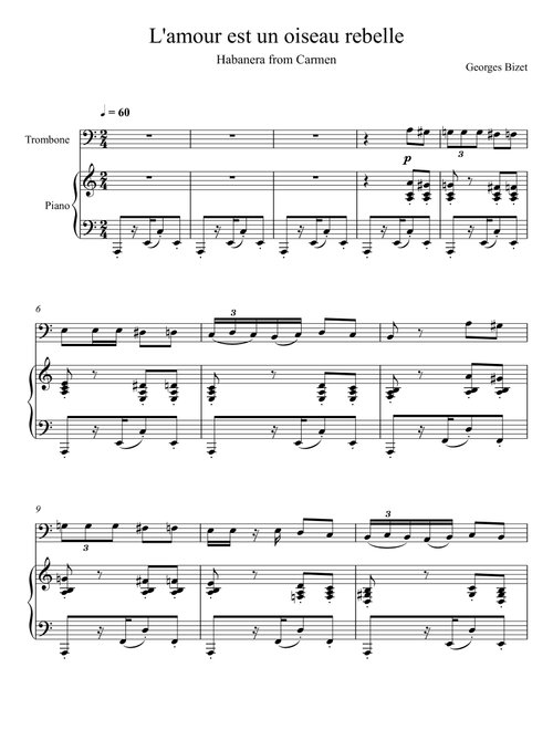 Georges Bizet - Habanera "L’amour est un oiseau rebelle" (Trombone Solo) (Arr. André Laitano) (Instrumental Duet and Piano)