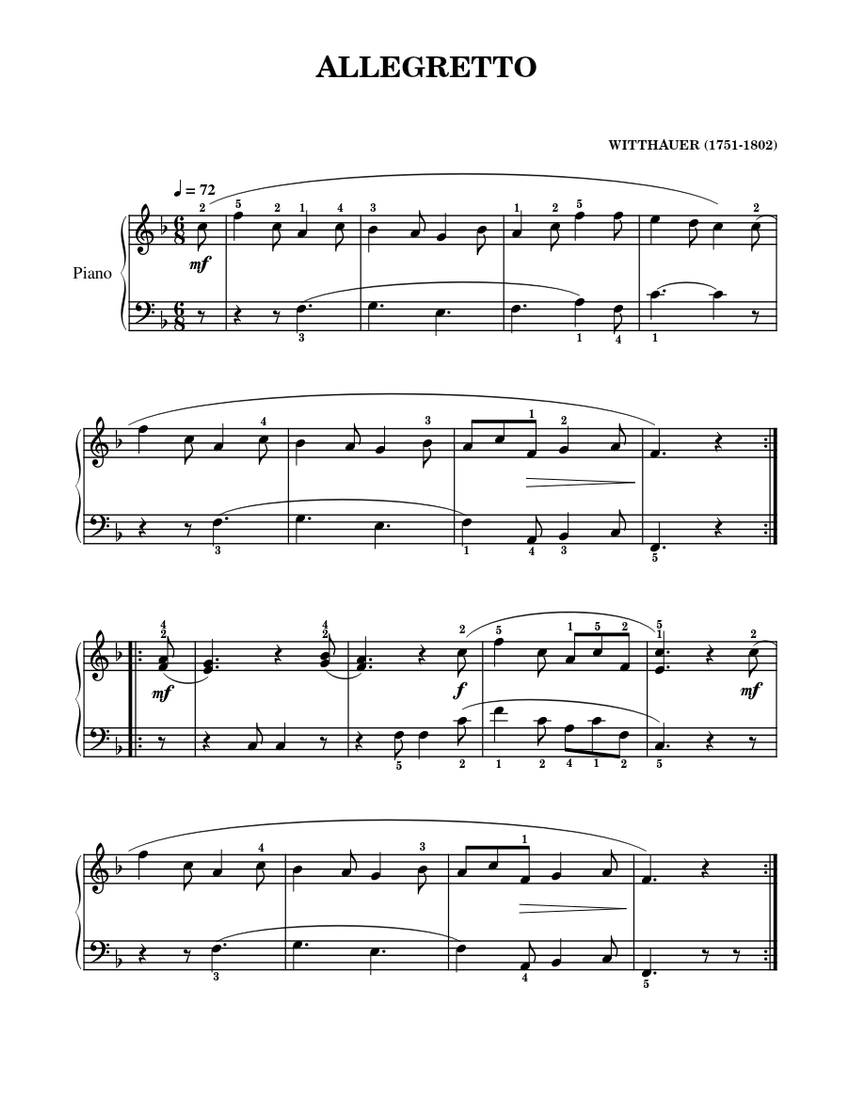 ALLEGRETTO – Johann Georg Witthauer Sheet music for Piano (Solo) Easy ...