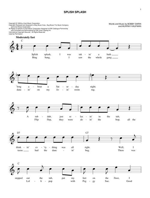 Splish Splash - Bobby Darin (Easy Lead Sheet - Fake Book)