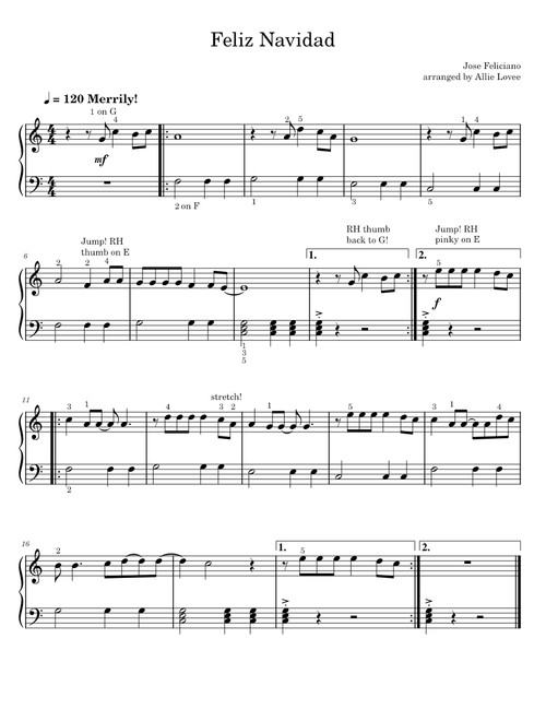 Feliz Navidad – easy piano