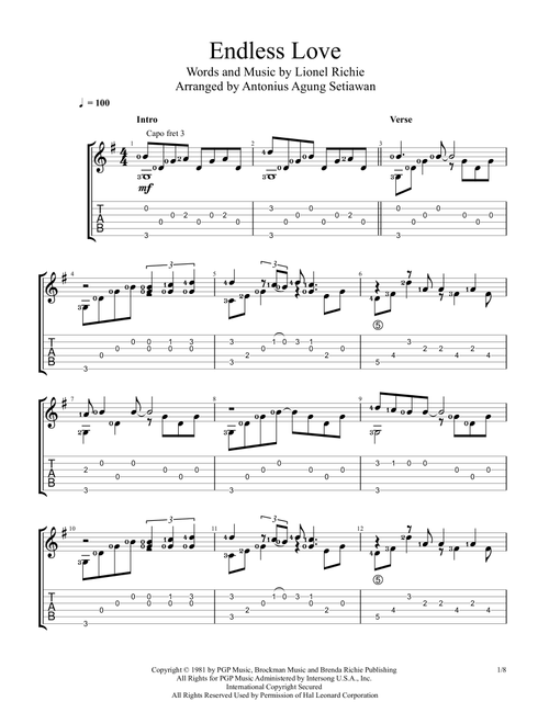 Endless Love (Arr. Antonius Agung Setiawan) - Diana Ross & Lionel Richie (Guitar Tab)