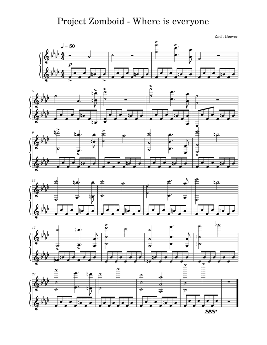 Project Zomboid - Where is everyone Sheet music for Piano (Solo