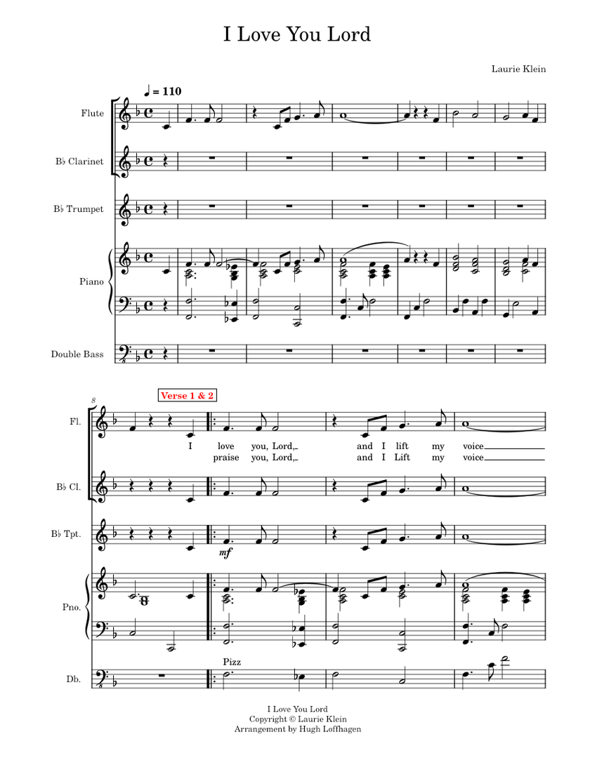 I Love You Lord Sheet Music for Piano, Flute, Clarinet in b-flat ...