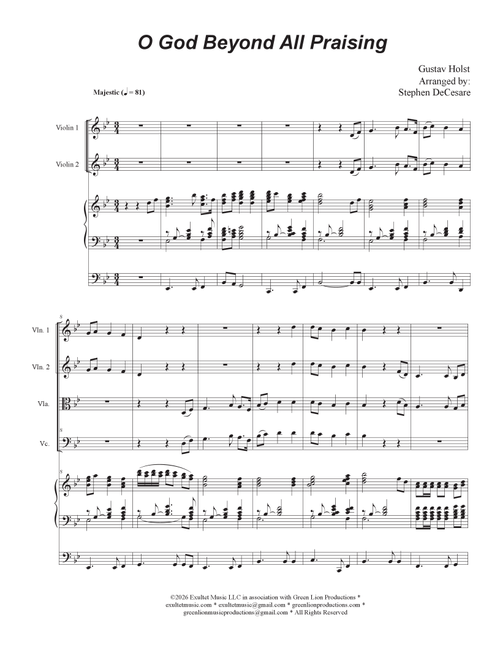 O God Beyond All Praising (String Quartet and Organ) (Arr. Stephen DeCesare) (String Quartet)