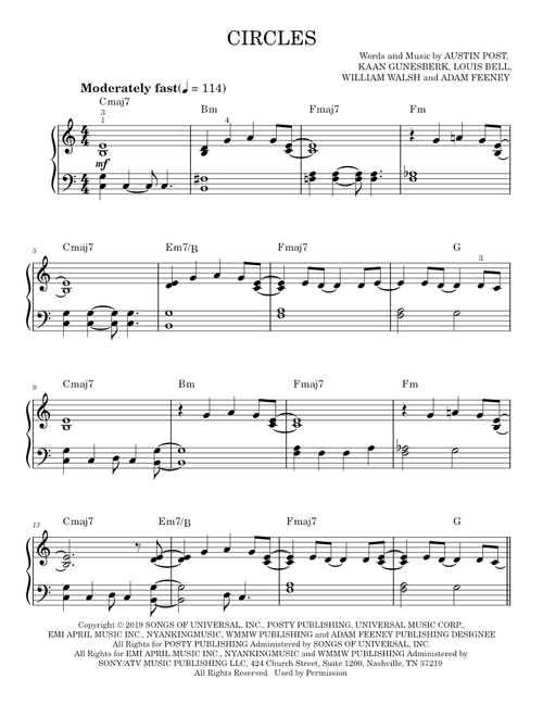 Circles - Post Malone (Easy Piano)