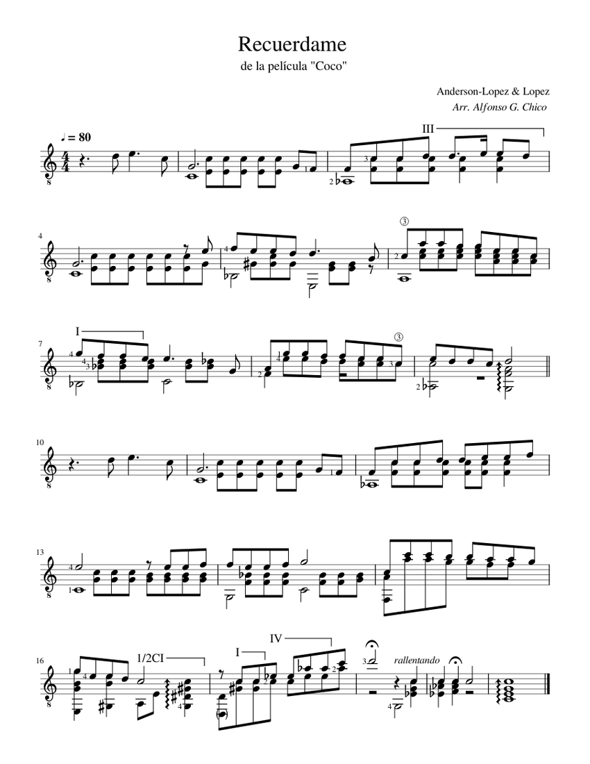 Recuerdame - Coco - Guitarra sola Sheet Music for Guitar