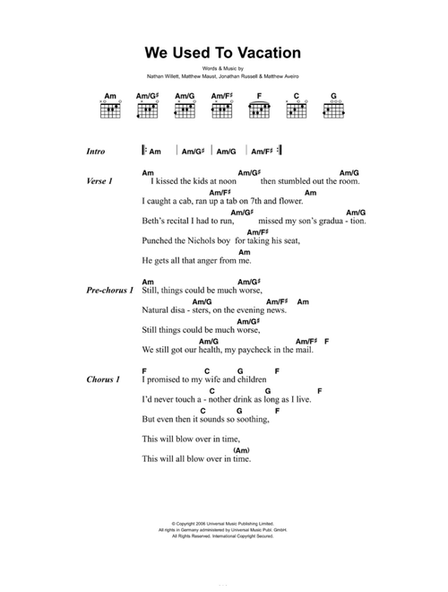 We Used To Vacation - Cold War Kids (Guitar Chords-Lyrics)