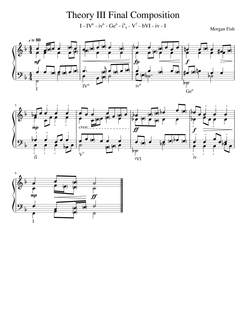 Theory III Final Composition Sheet Music with Chords for Piano (Solo ...