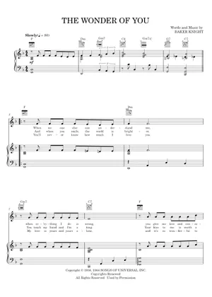 Wonder With You Riffs The wonder of you - Elvis Presley Sheet Music with Chords for Piano ...