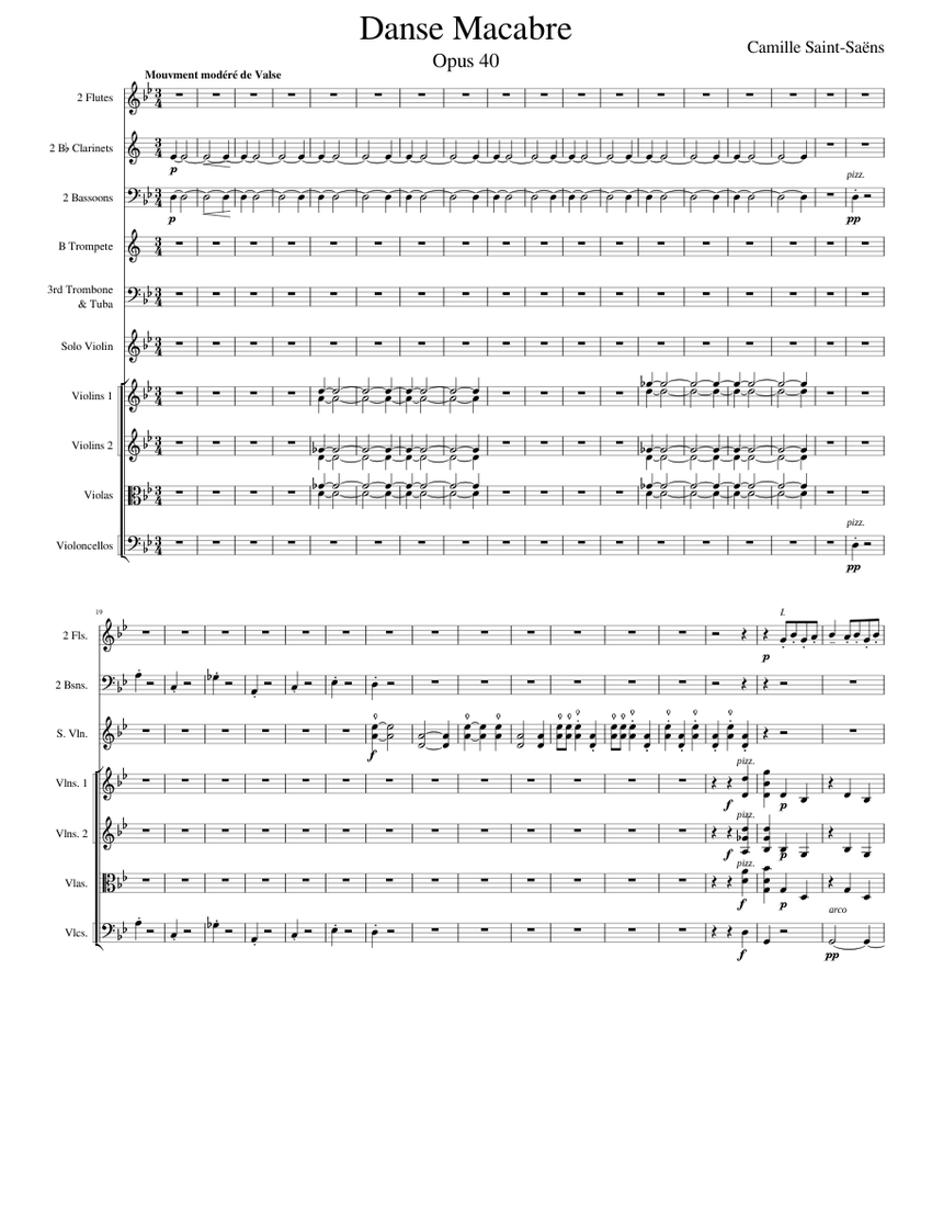 Danse macabre Saint Seans Sheet music for Tuba, Flute, Clarinet in b ...