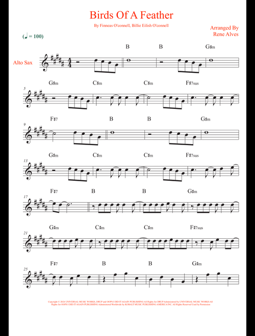 Birds Of A Feather (Arr. Rene Alves) - Billie Eilish (Alto Sax Solo)