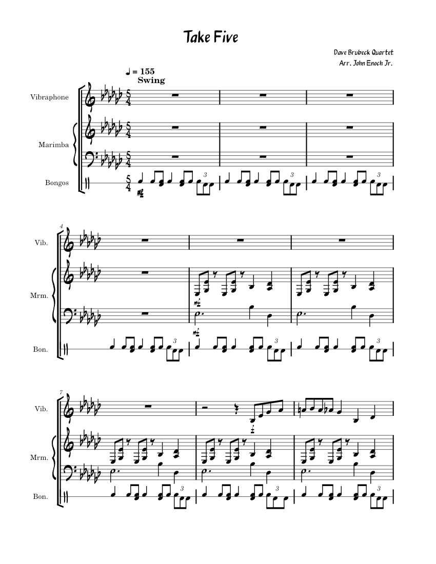 Take Five The Dave Brubeck Quartet Arr. for a Percussion Trio Sheet