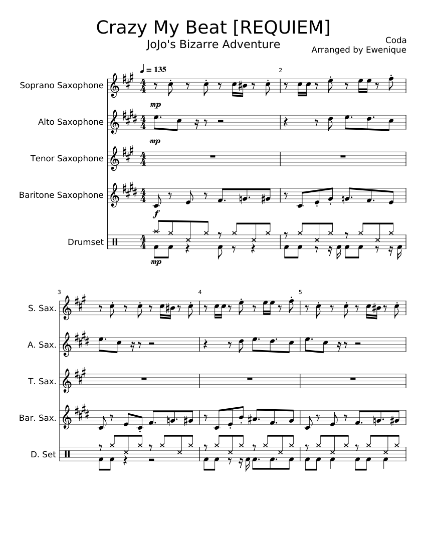 Crazy My Beat [REQUIEM] for Sax Quartet+ Sheet music for Saxophone