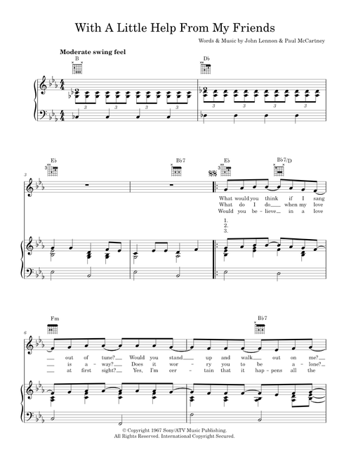 With A Little Help From My Friends - The Beatles (Piano-Vocal-Guitar (Piano Accompaniment))