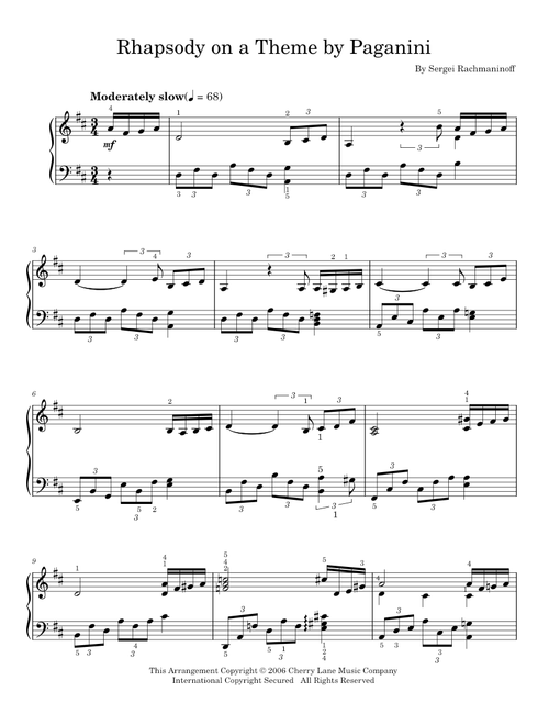 Rhapsody On A Theme Of Paganini, Variation XVIII (from Somewhere in Time) (arr. Phillip Keveren) - S (Easy Piano)