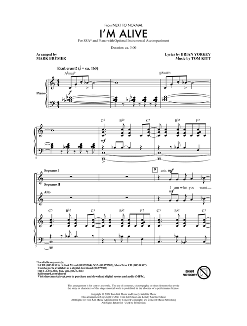 I'm Alive (from Next To Normal) (arr. Mark Brymer) - Brian Yorkey & Tom Kitt, Tom Kitt, Brian Yorkey (Choral, SSA)
