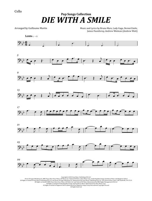 Die With A Smile (Arr. Guillaume Martin) - Bruno Mars And Lady Gaga (Cello Solo)