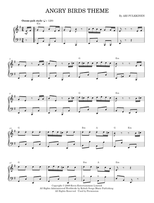 Angry Birds Theme - Ari Pulkkinen (Piano Solo)