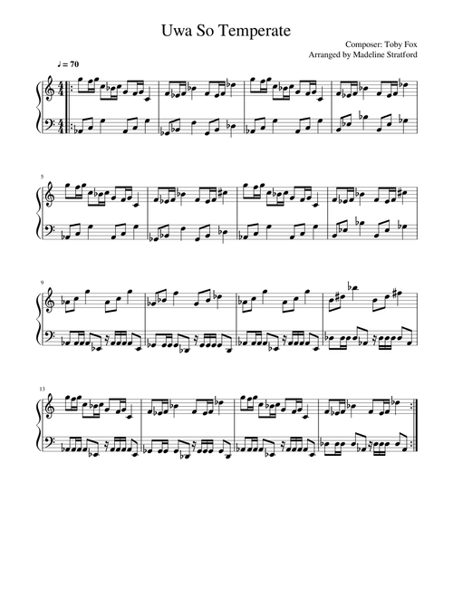 Uwa So Temperate - Undertale - Piano Arrangement
