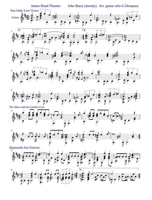 James Bond Medley.  John Barry plus. Arr.solo guitar G.Dempsey