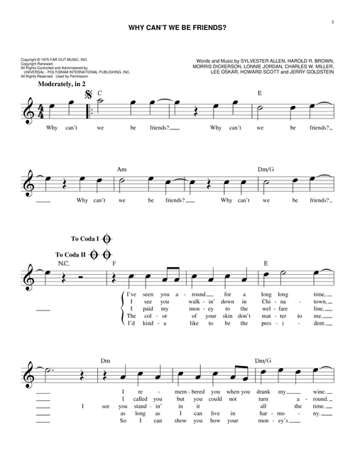 Why Can't We Be Friends - War, Smash Mouth (Easy Lead Sheet - Fake Book)