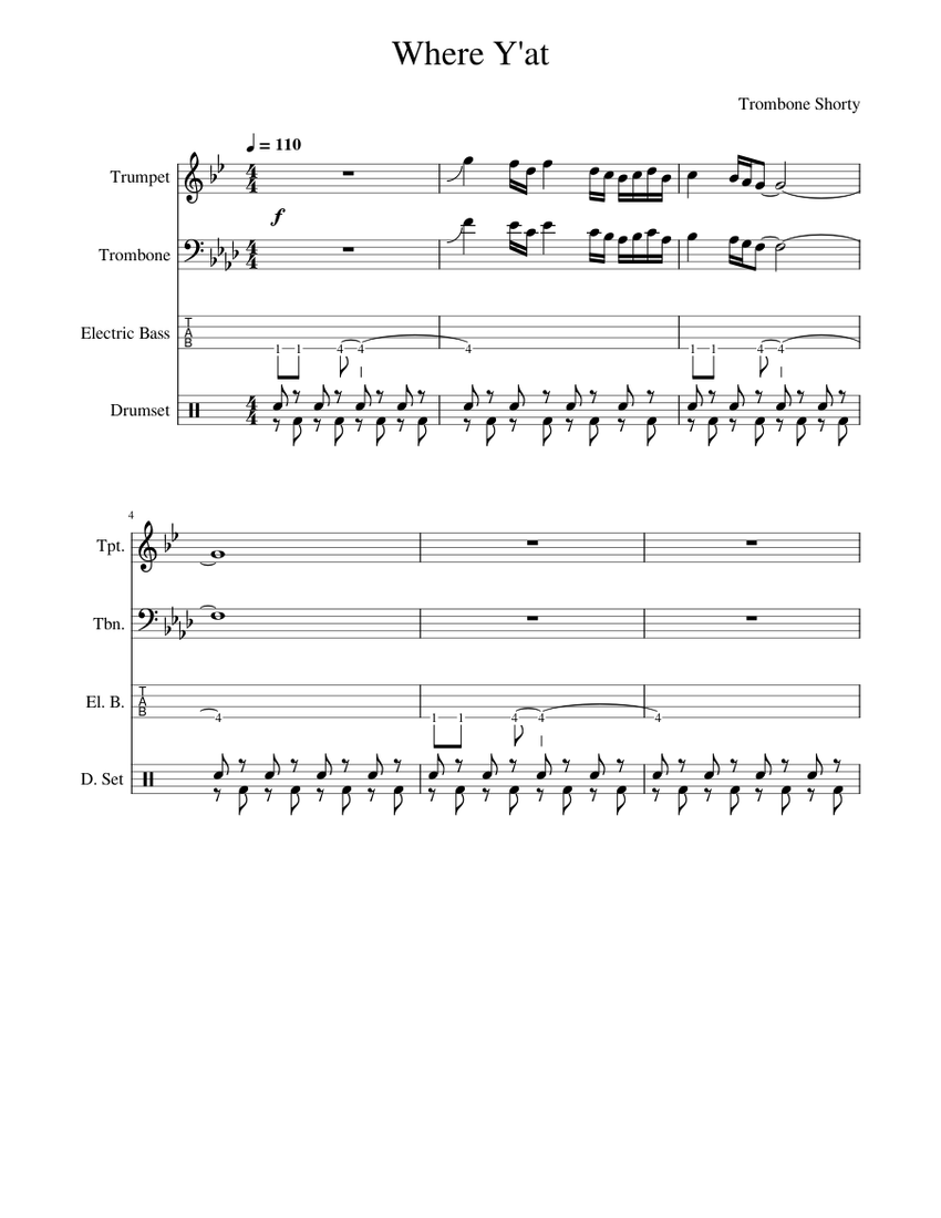 Where ya at Where Y at Trombone Shorty Sheet music for Trombone, Bass