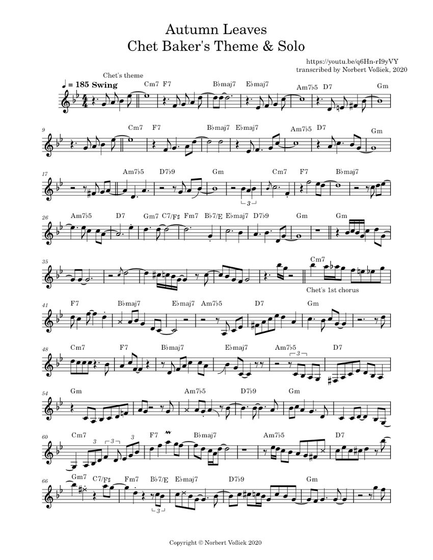 Autumn leaves – Joseph Kosma Autumn Leaves Chet Baker, Paul