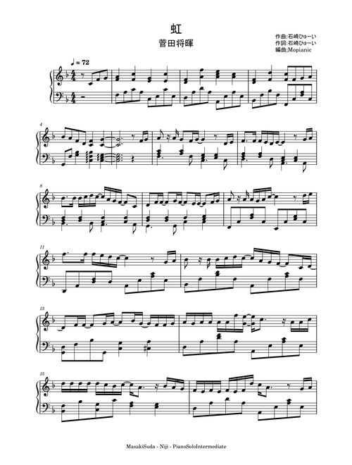 Niji (Arr. Mopianic) - Masaki Suda (Piano-Vocal-Guitar (Piano Accompaniment))