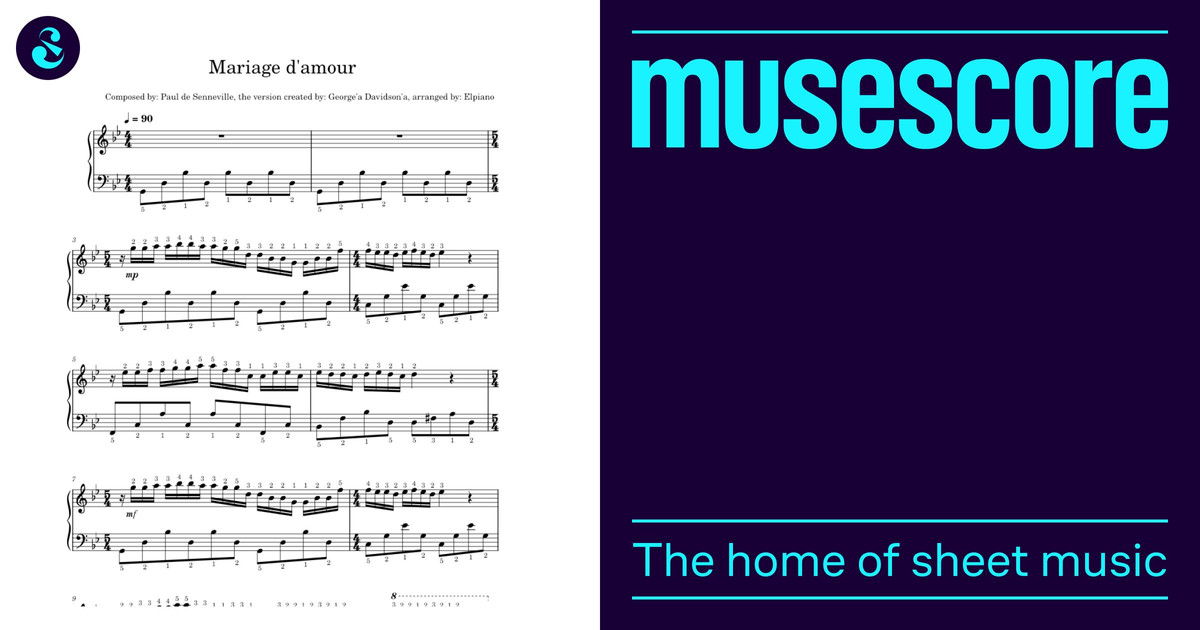 Mariage d'Amour – Paul de Senneville , piano solo, wtih fingering ...
