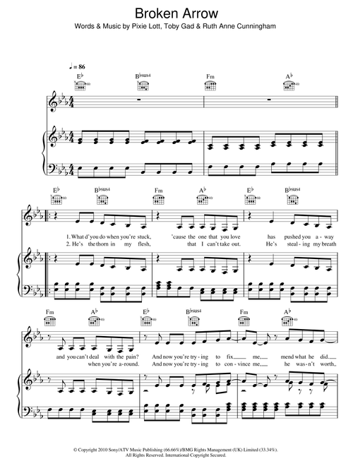 Broken Arrow - Pixie Lott (Piano-Vocal-Guitar (Piano Accompaniment))