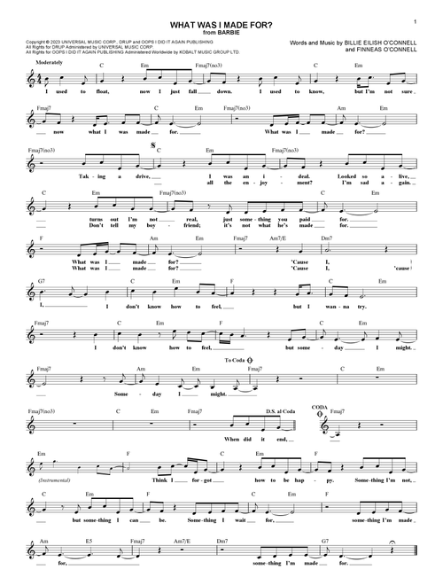 What Was I Made For? (from Barbie) - Billie Eilish (Lead Sheet - Fake Book)