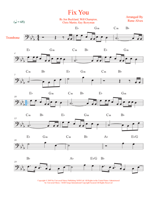 Fix You (Arr. Rene Alves) - Coldplay (Trombone Solo)