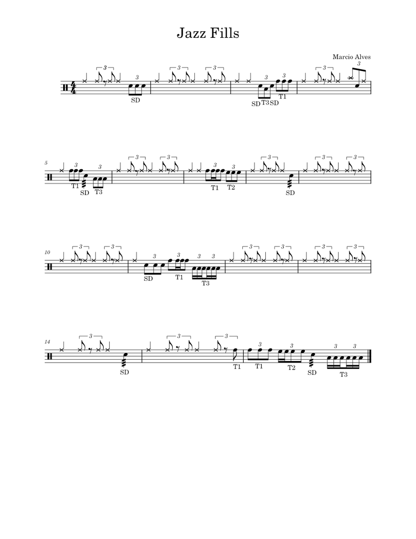 Jazz fills sheet music for drum group solo musescore