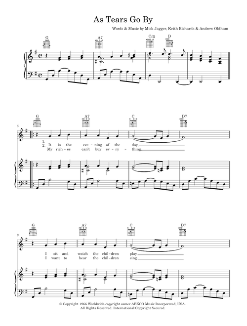 As Tears Go By - The Rolling Stones (Piano-Vocal-Guitar (Piano Accompaniment))