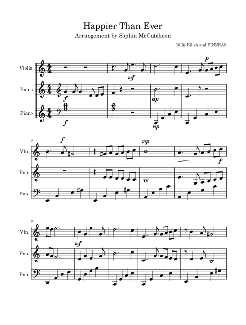 Happier Than Ever – Billie Eilish For Violin and Piano