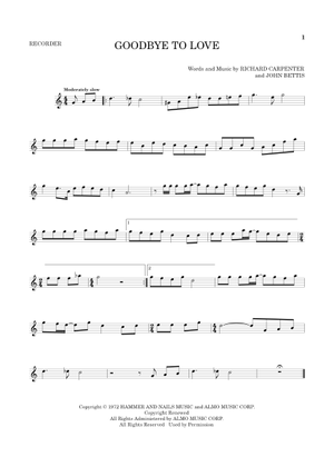 Play Official version of Goodbye to love Sheet Music by Carpenters