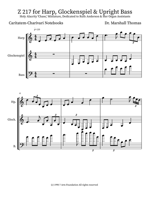 Z 217 for Harp, Glockenspiel & Upright Bass - Celebrity Chamber Players (Small Ensemble)