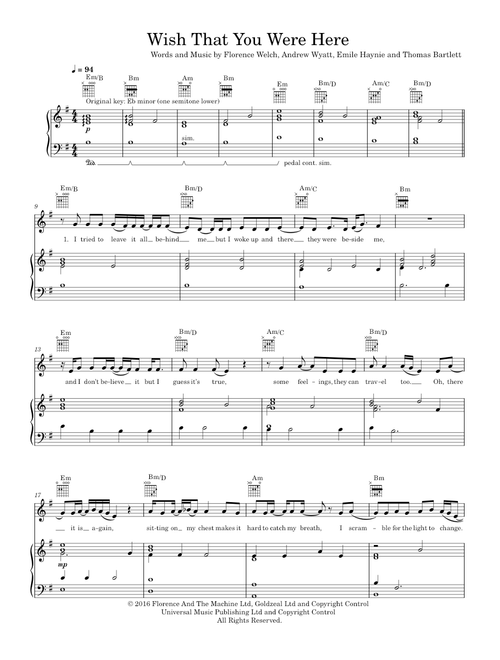Wish That You Were Here - Florence And The Machine (Piano-Voice)