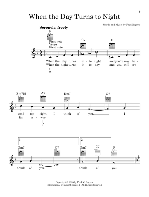 When The Day Turns To Night (from Mister Rogers' Neighborhood) - Fred Rogers (Ukulele)